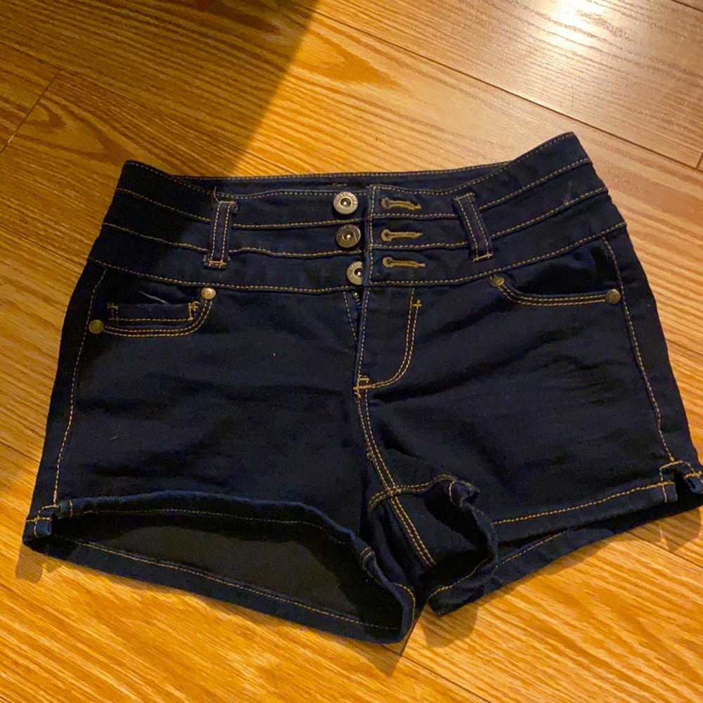 Dark blue stretchy jean shorts